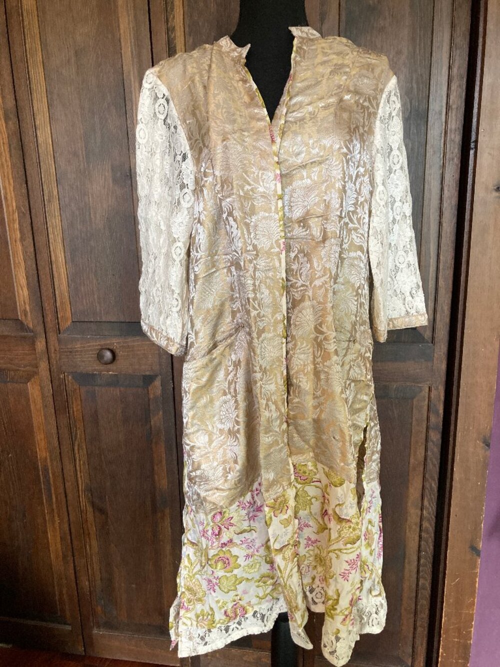 April Cornell Boho Brocade Lace Duster Robe Floral Size XL